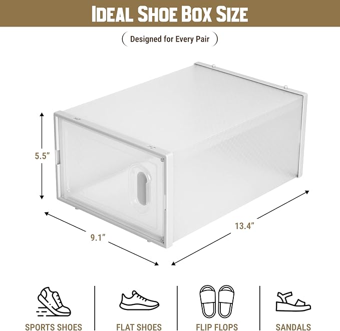 Shoe Storage Boxes 18 Pack Clear Plastic Stackable – White Shoe Organizer Box - Image 2