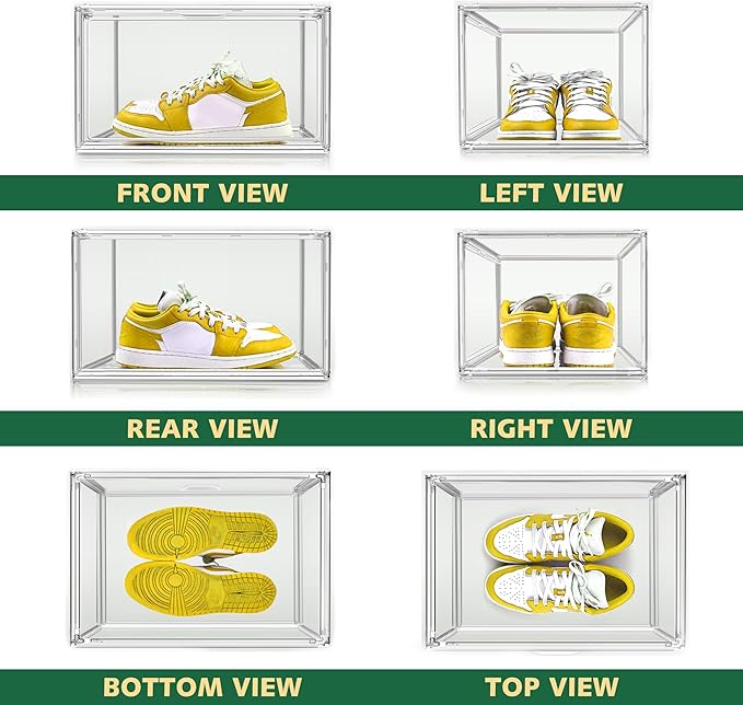 12 Pack X-Large Acrylic Display Case, Size 14 Clear Shoe Box Stackable Sneaker - Image 4