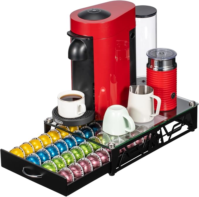 FlagShip Vertuo Pod Holder- Modern Glass Top Coffee Capsule Organizer & by FlagShip