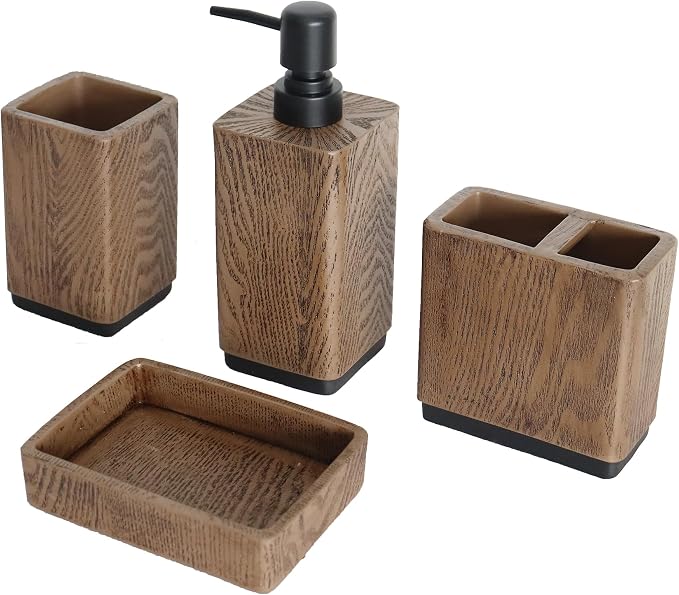 Hymmah Wood Grain Design Bathroom Accessories Set, Farmhouse Bathroom Decor - Image 2