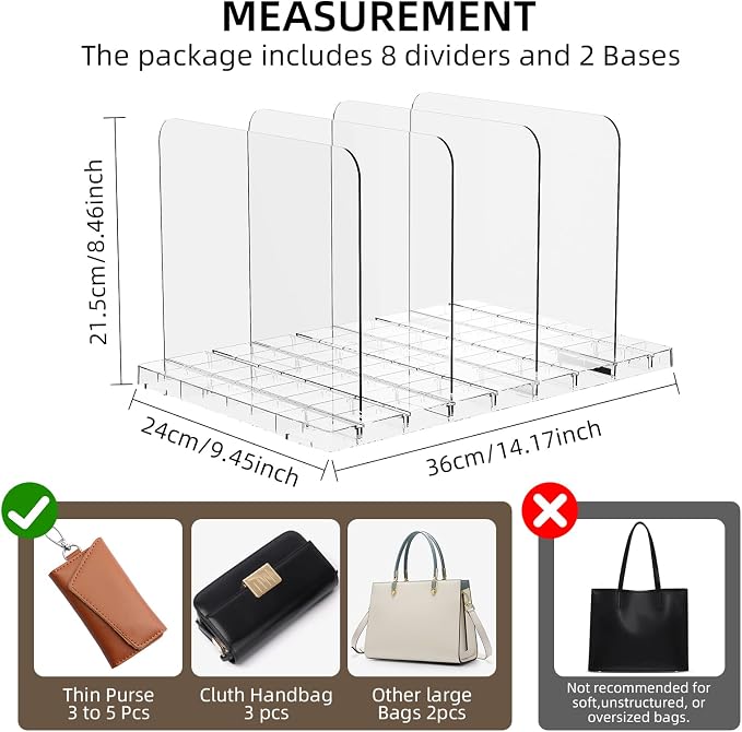 Bag & Purse Organizer for Closet Stackable Acrylic Shelf Dividers for Closet - Image 3