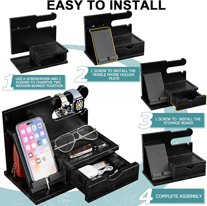Yirilan Wood Phone Docking Station, Nightstand Organizer, Birthday Gifts - Image 7