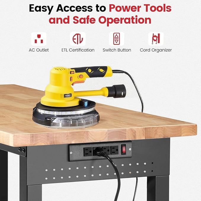 Work Bench with Double Layers 60 x 22 Inch Heavy Duty Rubberwood Tabletop Work - Image 4