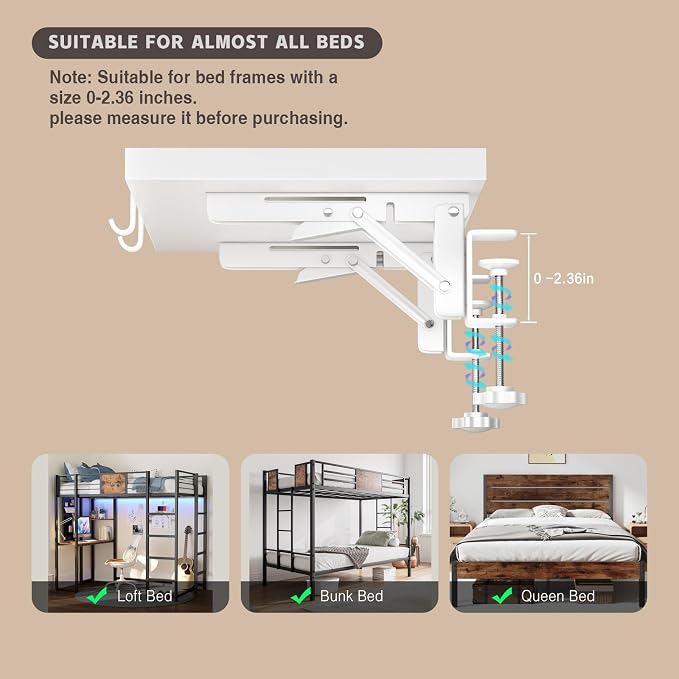 Bedside Shelf Foldable, Metal Clip-On Bunk Bed Table Shelf - Image 4