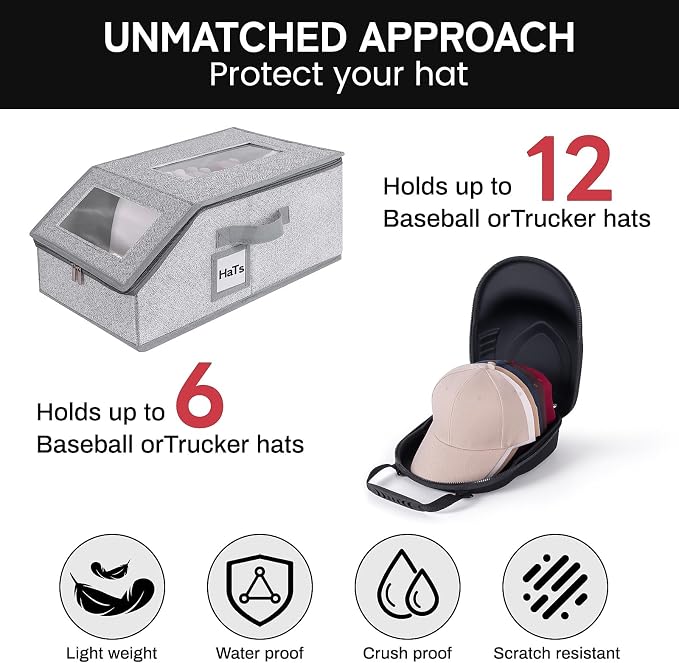 One set hat Storage for Baseball Caps, Gery Stackable box holds up to 18 Caps - Image 2