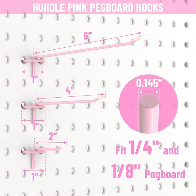 HUHOLE Pegboard Hooks 4 Inch 50PC, Fit 1/4" or 1/8" Pegboard, Ideal Peg Board - Image 2