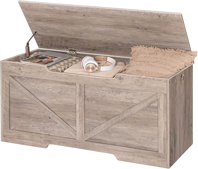 HOOBRO Storage Bench, 43.3” Retro Wooden Storage Chest - Image 7
