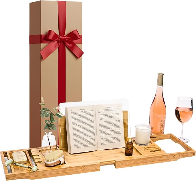 Waterproof Shield Keeps Your Book Open – Extendable Bamboo Bathtub Tray by LuxeLilyHome