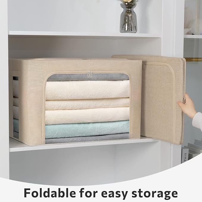 FHSQX 2 Pack Clothes Storage Bins Stackable Metal Frame Storage Box Foldable - Image 3