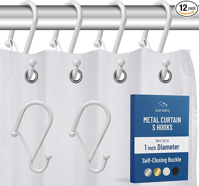 12 Decorative Metal Shower Curtain Hooks, S-Shaped Hooks by BLAUMARIT%C3%89