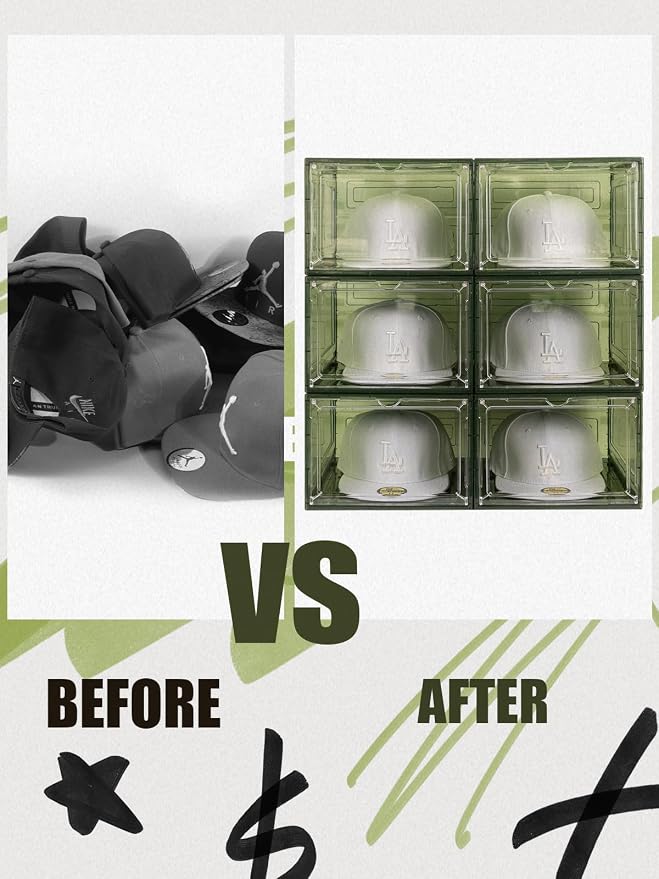 6 Pack Hat Organizer Box, Stackable Clear Baseball Caps Holder Box Containers - Image 4