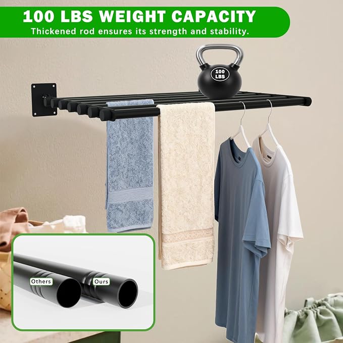 Wall Mounted Drying Rack, 28 Inches Wall Laundry Drying Rack Collapsible Indoor - Image 3