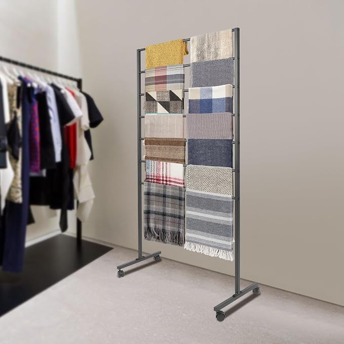 7 Tiers Rolling Display Tie & Scarf Rack Towel Belt Pants Hangers Ribbon - Image 7