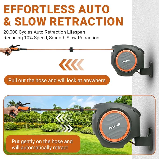 Ruvup Retractable Garden Hose Reel, 1/2in x 150ft Water Hose Reel - Image 3