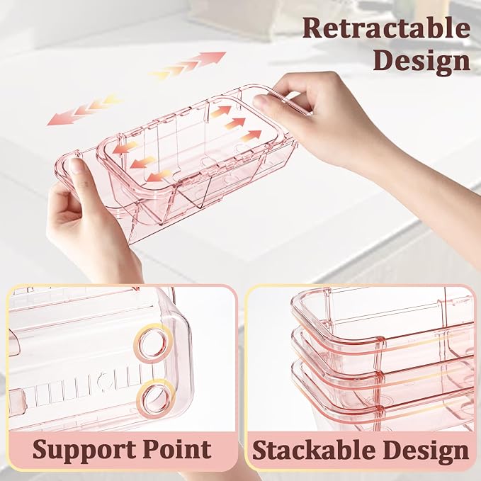 20 Pcs Adjustable Clear Drawer Organizer, Extendable Vanity Storage Bins - Image 4