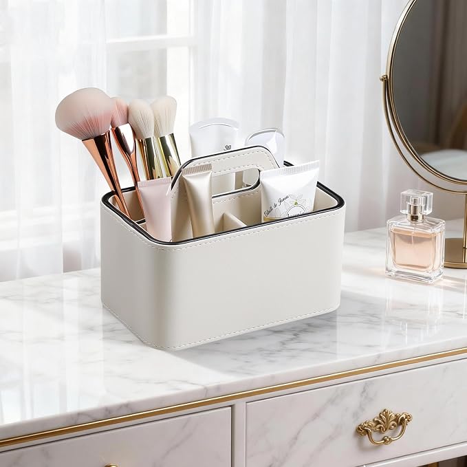 Caddy Organizer with Handle, PU Leather Remote Control Holder Desk Caddy - Image 2