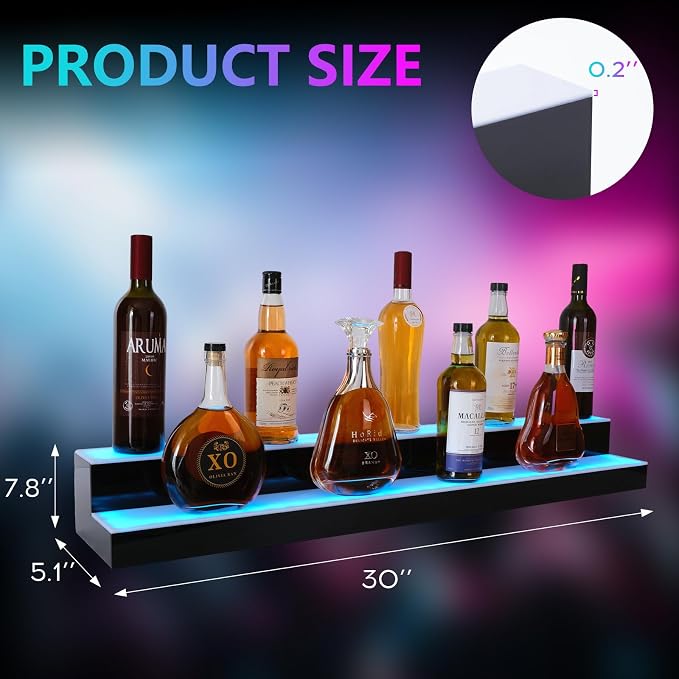 Led Lighted Liquor Bottle Display Shelf, 30 Inch 2 Tier Whiskey Rack, Support - Image 3
