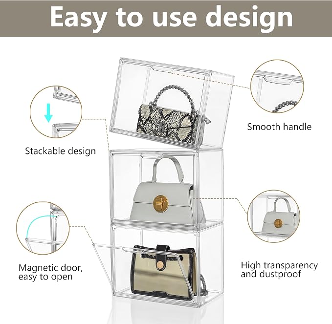 Attelite Purse Organizer for Closet, 9 Pack Clear Acrylic Display Case for - Image 4