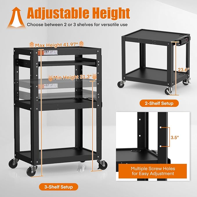 AV Presentation Cart Stand for Video Projector, Laptop Computers, Metal - Image 3