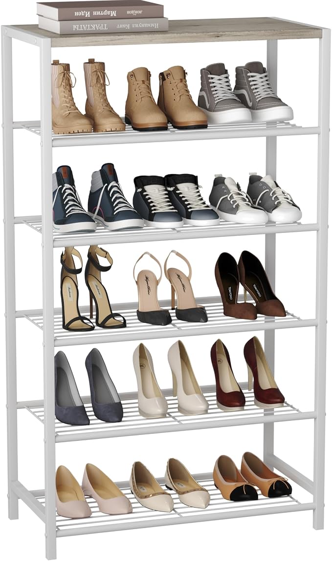 HOMEFORT Shoe Rack 6-Tier, Shoe Storage Shelf, Industrial Shoe Tower, Narrow - Image 9