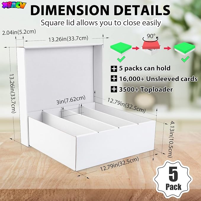 5 Pack Toploader Trading Card Storage Box, 4 Row 3200 Count White Cardboard - Image 4