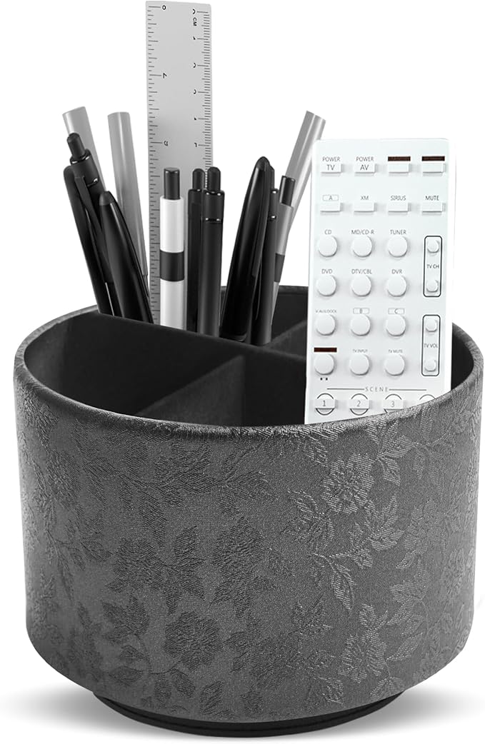 lizimandu Round Leather Art Supply Organizer, Remote Control Holder, 360 Degree by LIZIMANDU