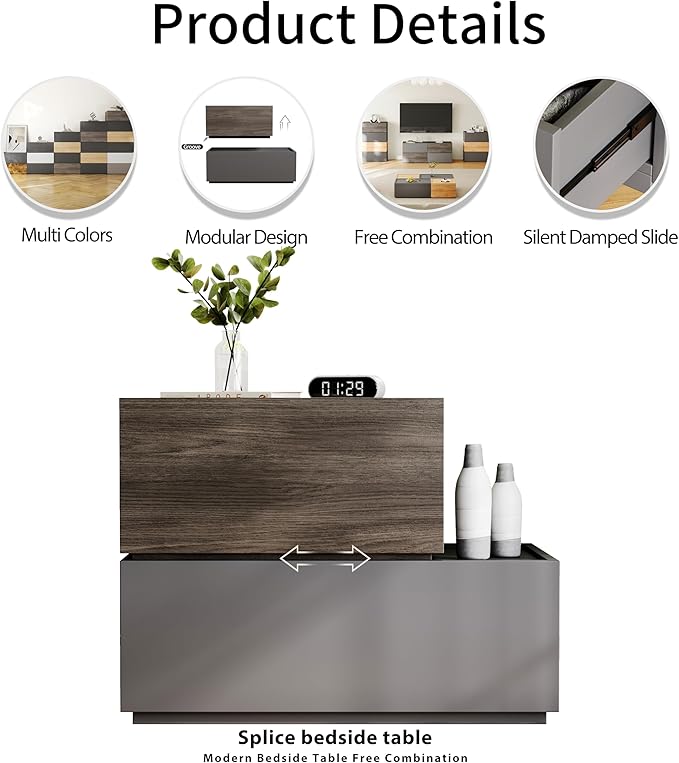 Modern Nightstand Stackable Storage Drawers, Modular Bedroom Furniture Set - Image 5