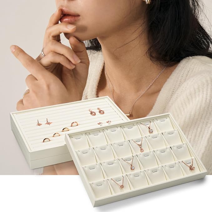 24 Grids Microfiber Jewelry Trays Ring Earrings Organizer Tray Stackable - Image 9