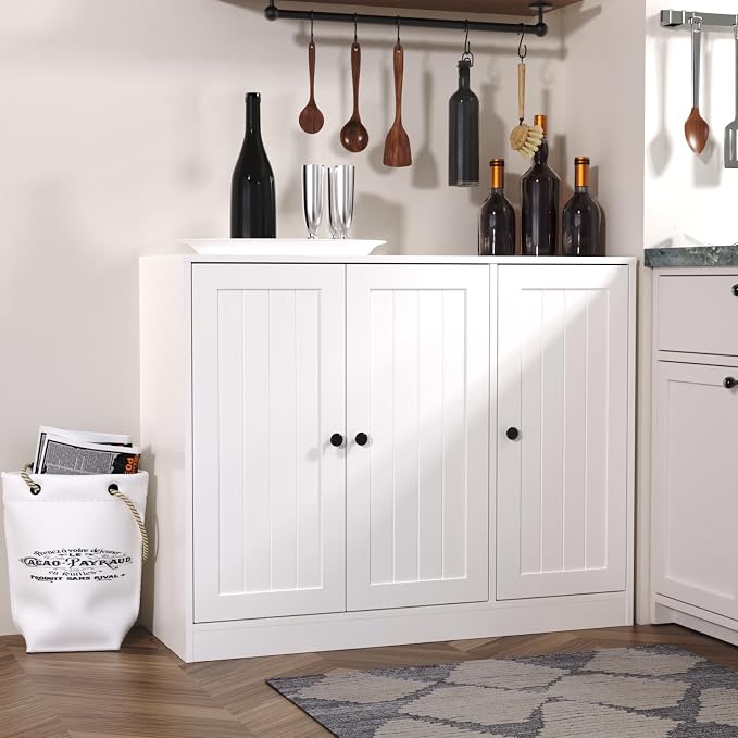 Buffet Cabinet with 3 Door, Kitchen Storage Sideboard with Adjustable Shelf - Image 4