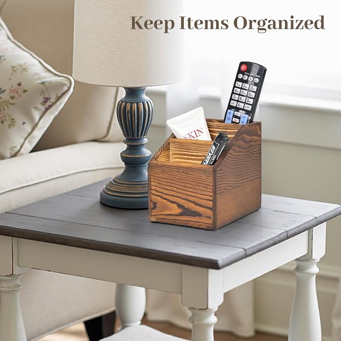 Wooden Remote Control Holder Organizer, 3 Compartment Storage Slots, TV Remote - Image 2