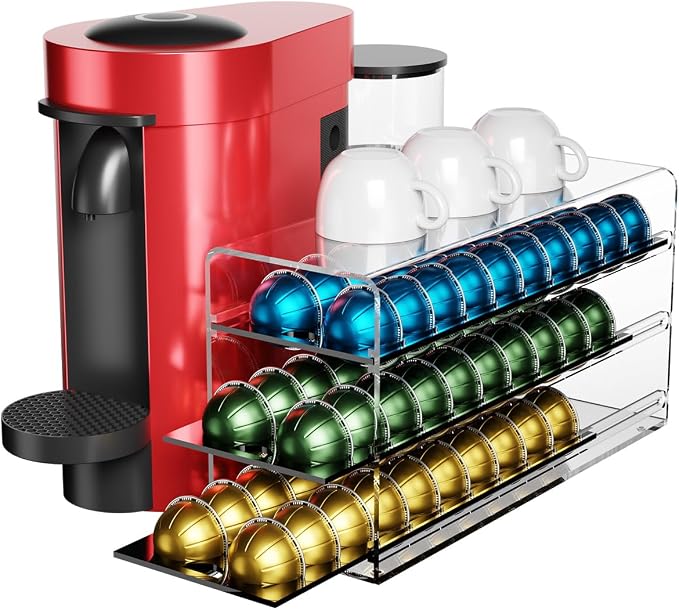 Acrylic Coffee Pod Drawer for Nespresso Vertuo Capsules, 3 Tier 60 Capacity by LifeMoreasy