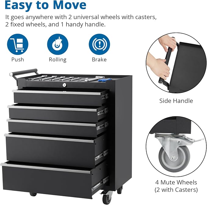 5-Drawer Rolling Tool Chest Organizer - Image 8