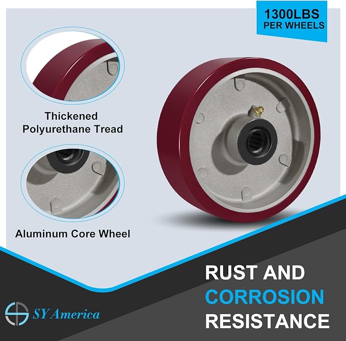 SY America 6" X 2" Casters Wheels, Heavy Duty Casters Set of 4，Polyurethane on - Image 5
