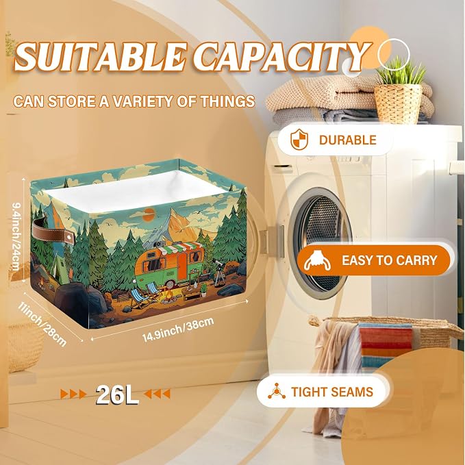 Rectangle Camp Nursery Storage Basket, Collapsible Storage Box Bin - Image 7