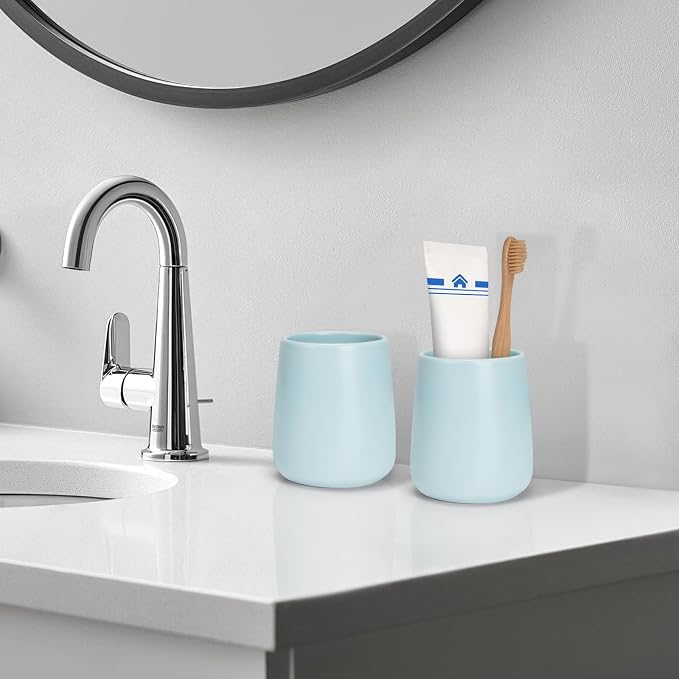 Bathroom Tumbler Cup Ceramic 2Pcs 13.5oz Reusable Toothbrush Cup 400ml - Image 4