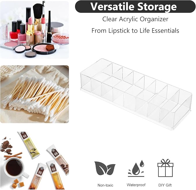 Acrylic Makeup Brush Organizers, 2 Pack 8 Section 8 Compartments Transparent - Image 3
