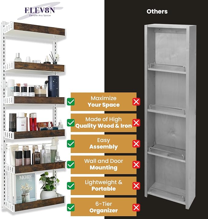 Over-The-Door Organizer – 6-Tier Wooden Pantry Storage Shelf - Image 6