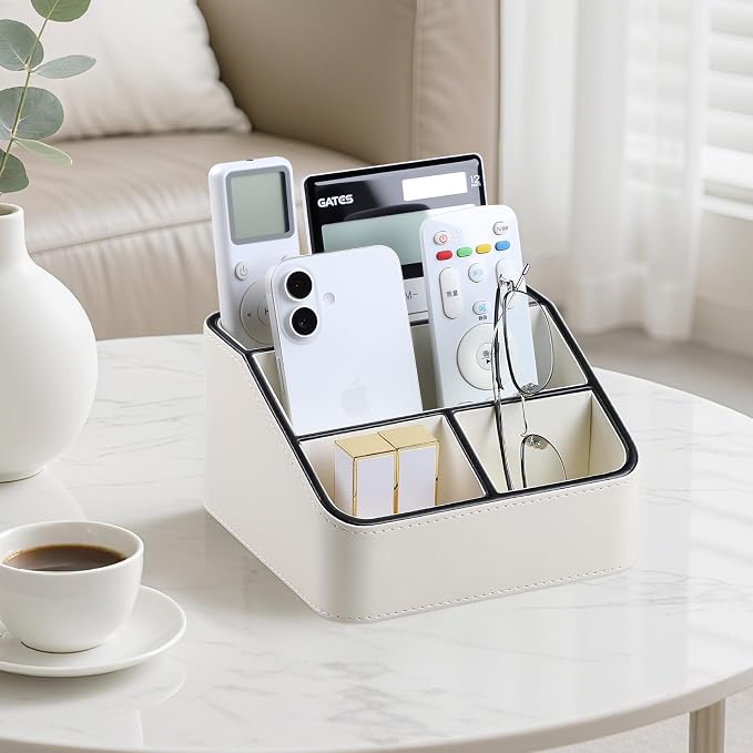 Remote Control Holder, PU Leather Small Desk Organizer - Image 2