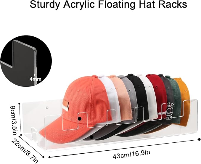 Acrylic Hat Racks for Baseball Caps Wall, 2 Pack Hat Organizer for 50 Baseball - Image 2