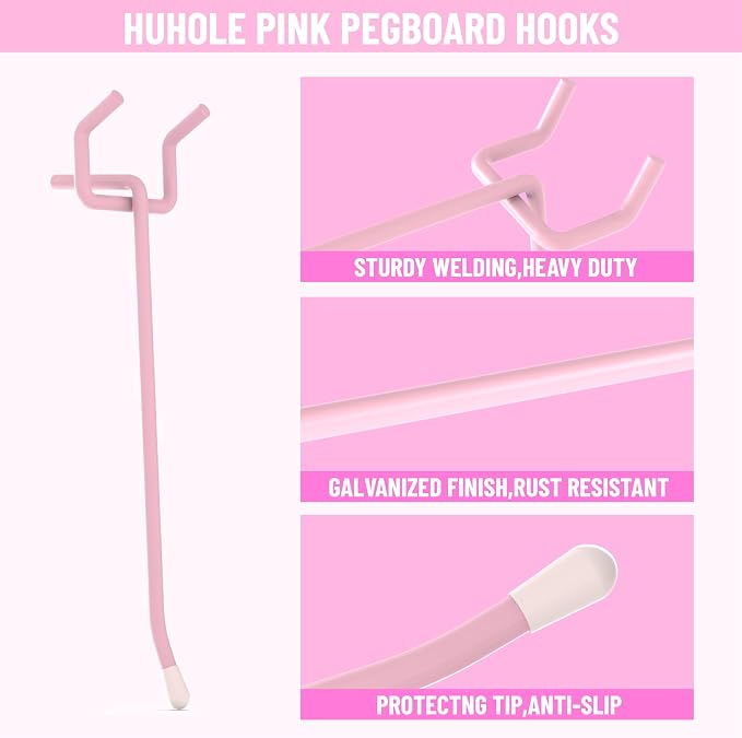 HUHOLE Pegboard Hooks 6 Inch 50PC, Fit 1/4" or 1/8" Pegboard, Ideal Peg Board - Image 3
