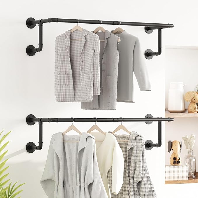 Industrial Pipe Clothes Racks 2 Pack, Space Saving Closet Hanging Rod by Unknown