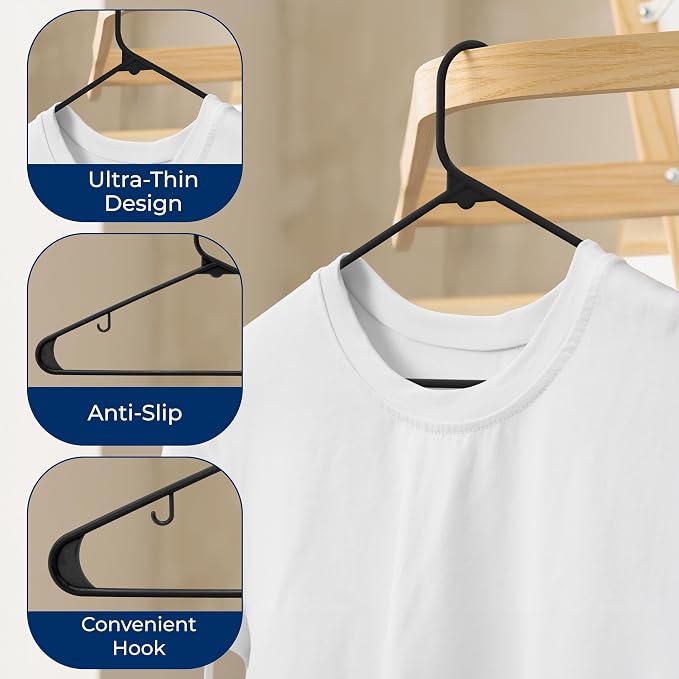 SereneLife 100 Pack Black Plastic Hangers – Ultra Lightweight Non-Slip Slim - Image 5
