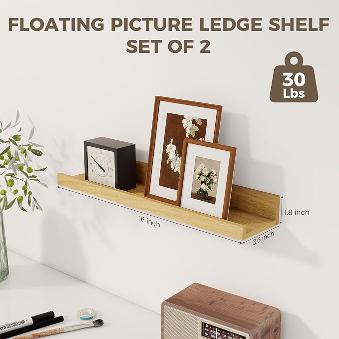 Axeman Floating Shelves for Wall | Picture Ledge Shelf Set of 2 | Rustic Oak - Image 3