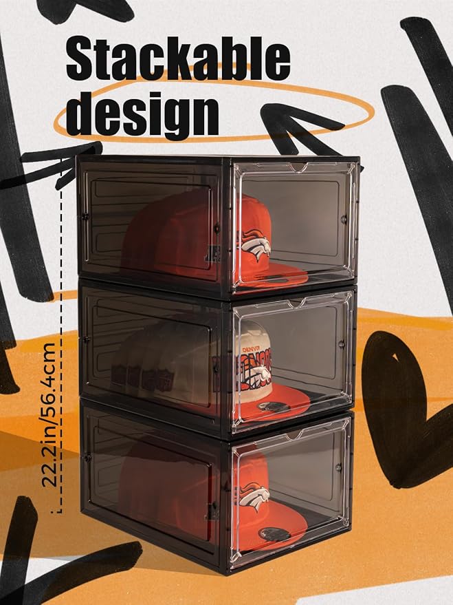 6 Pack Hat Organizer Box, Stackable Clear Baseball Caps Holder Box Containers - Image 3