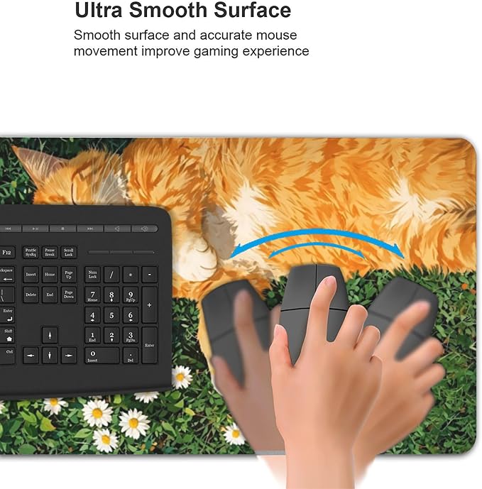 Cozy Cat Large Mouse Pad, Grass Daisy Gaming Desk Mat, XXL Keyboard Desk Pad Mat - Image 6