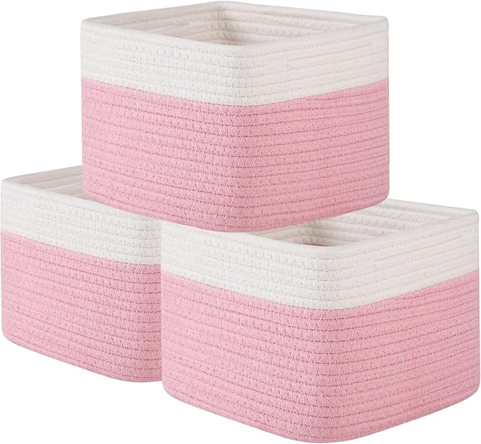 OIAHOMY 9”x9”x7” Storage Cubes, Cotton Rope Woven Baskets by MasterofSpaceOptimization
