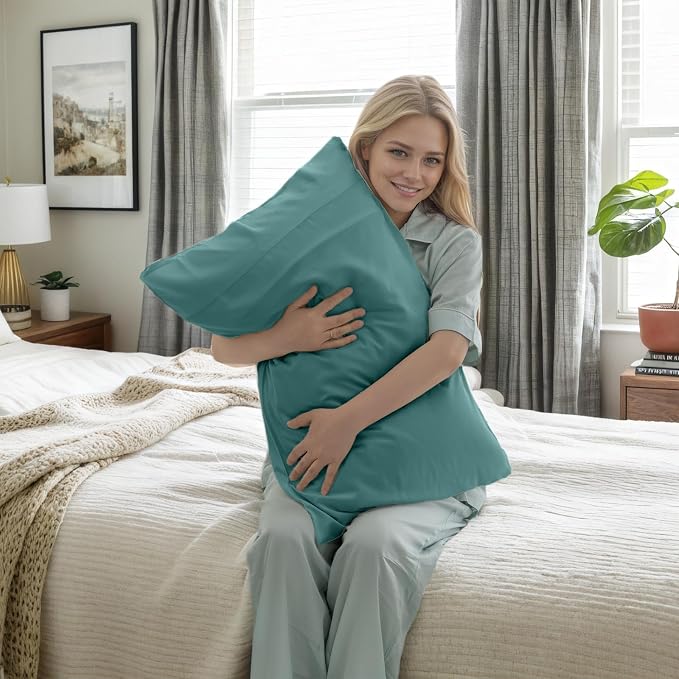 Teal Pillow Cases Standard Size 2 Pack, Bamboo Rayon Cooling Pillowcases - Image 2