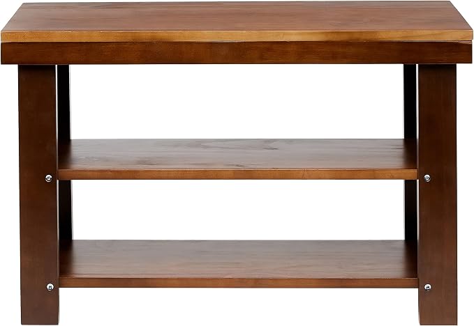 Amazon Basics Solid Pine Wood Entryway Shoe Rack Bench, 10.4" D x 27.56" W x by AmazonBasics