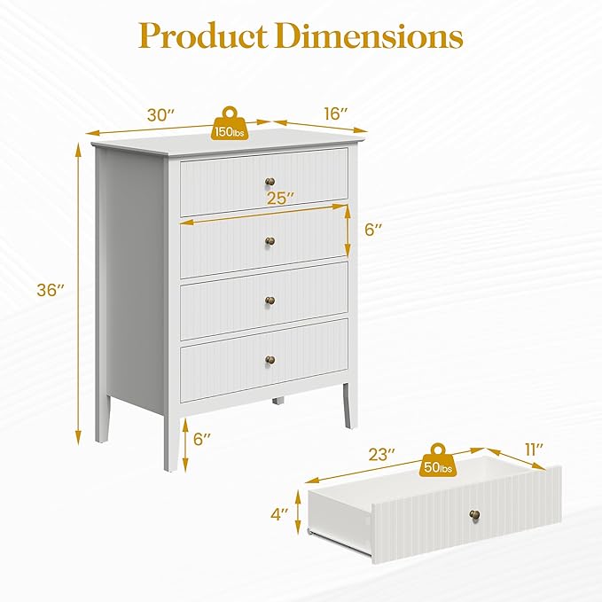 RoyalCraft White Fluted 4 Drawer Dresser - Image 2