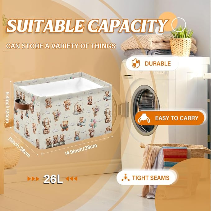 Rectangle Cute Bear Nursery Storage Basket, Collapsible Storage Box Bin - Image 2
